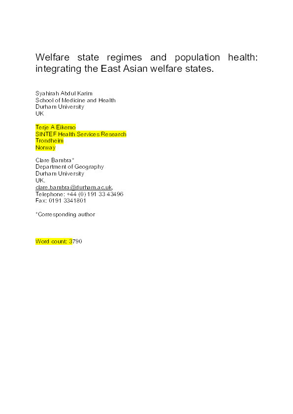 Welfare state regimes and population health: integrating the East Asian welfare states Thumbnail