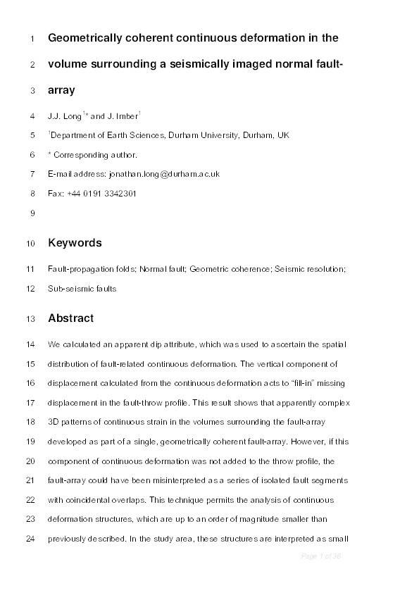 Geometrically coherent continuous deformation in the volume surrounding a seismically imaged normal fault-array Thumbnail