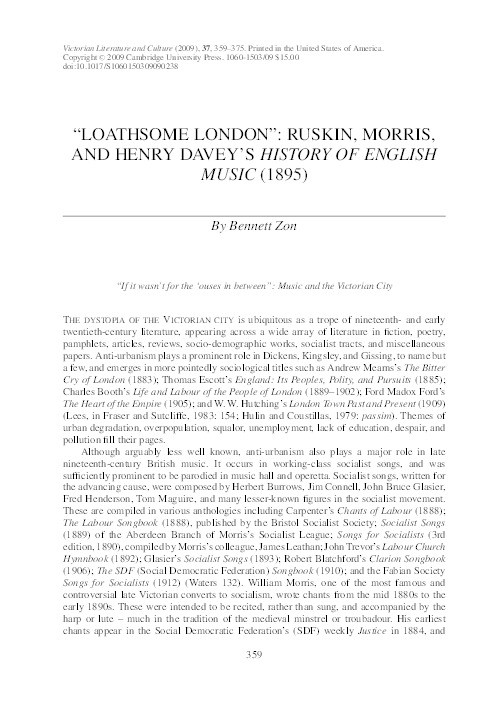 "Loathsome London": Ruskin, Morris, and Henry Davey's History of English Music (1895) Thumbnail