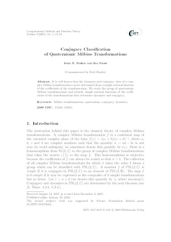 Conjugacy classification of quaternionic Möbius transformations Thumbnail