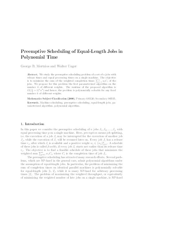 Preemptive scheduling of equal-length jobs in polynomial time Thumbnail