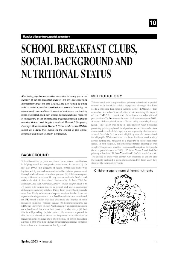 School breakfast clubs, social background and nutritional status Thumbnail