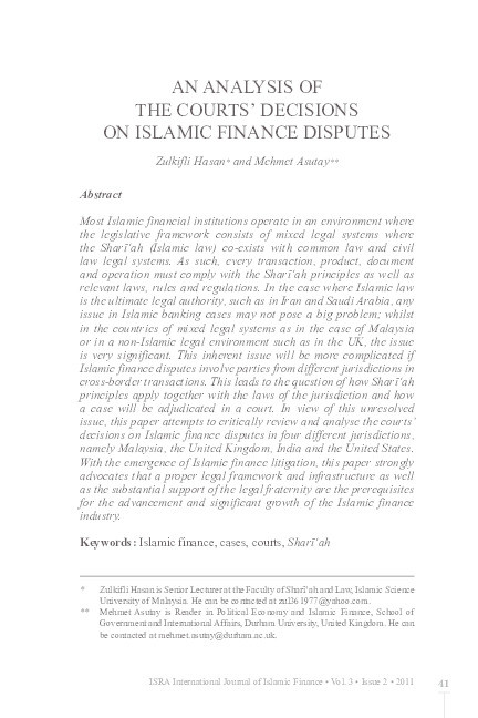 An Analysis of the Courts’ Decisions on Islamic Finance Disputes Thumbnail