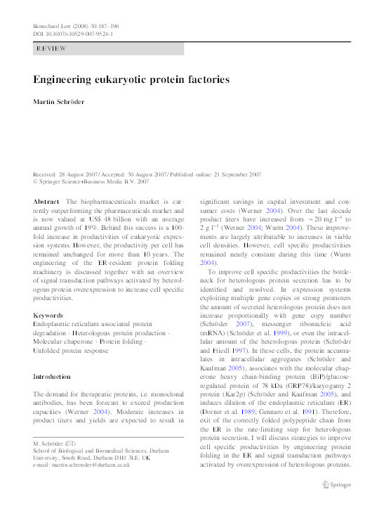 Engineering eukaryotic protein factories Thumbnail