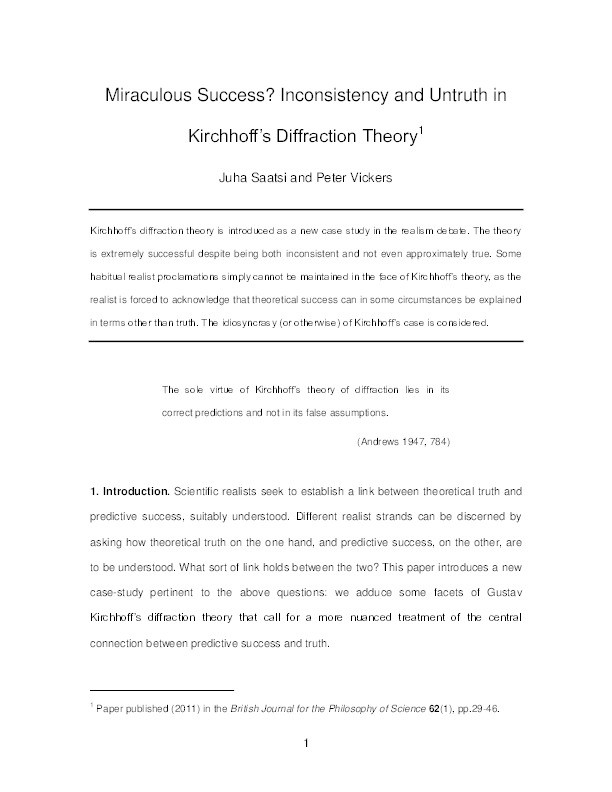 Miraculous Success? Inconsistency and Untruth in Kirchhoff's Diffraction Theory Thumbnail