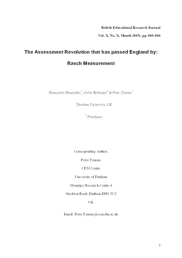 The assessment revolution that has passed England by: Rasch measurement Thumbnail