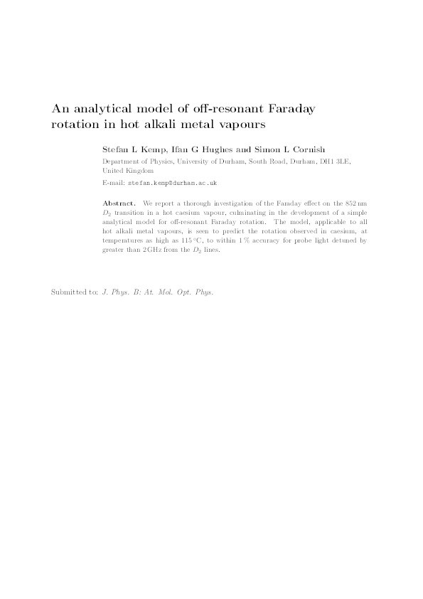 An analytical model of off-resonant Faraday rotation in hot alkali metal vapours Thumbnail