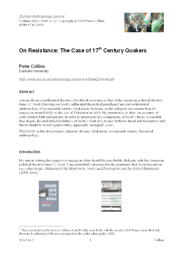 On Resistance: the case of 17th century Quakers Thumbnail