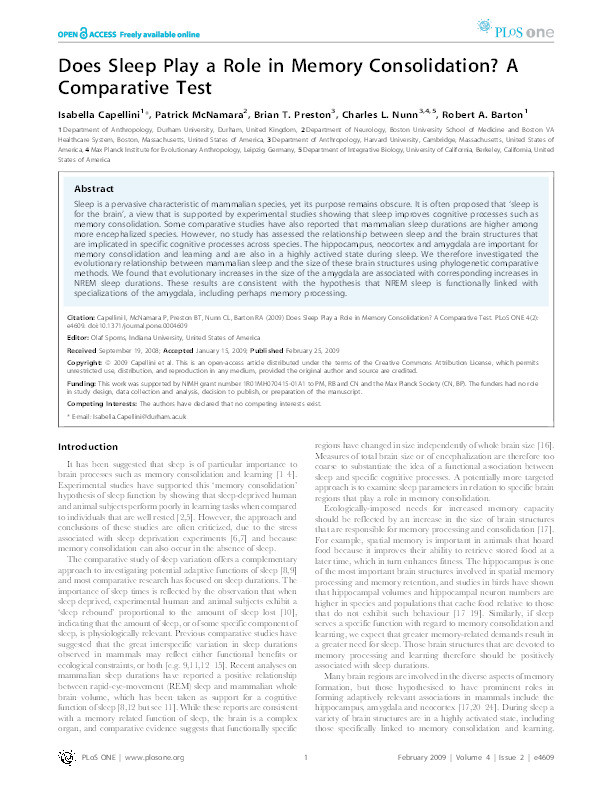 Does sleep play a role in memory consolidation? A comparative test Thumbnail