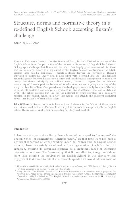 Structure, norms and normative theory in a re-defined English school: accepting Buzan's challenge Thumbnail