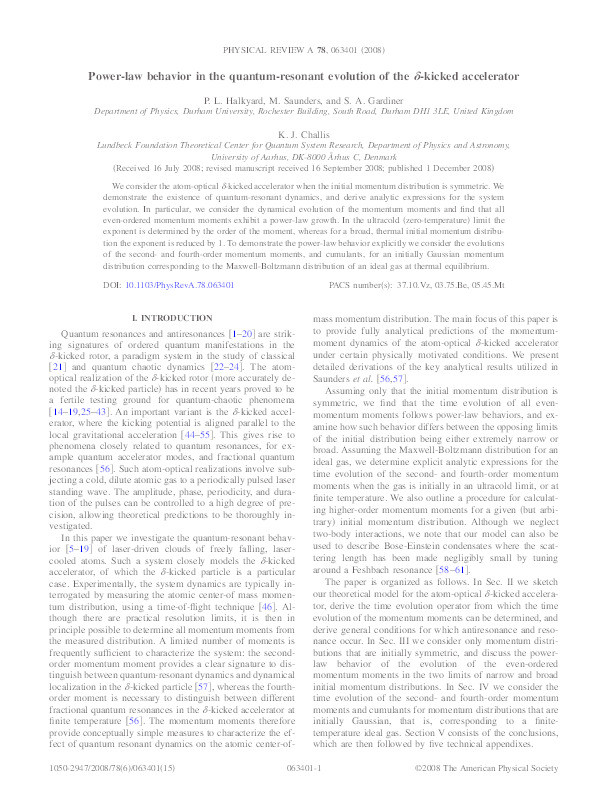 Power-law behavior in the quantum-resonant evolution of the delta-kicked accelerator Thumbnail