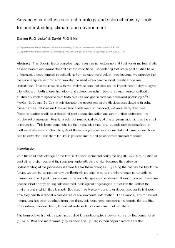 Advances in mollusc sclerochronology and sclerochemistry: tools for understanding climate and environment Thumbnail