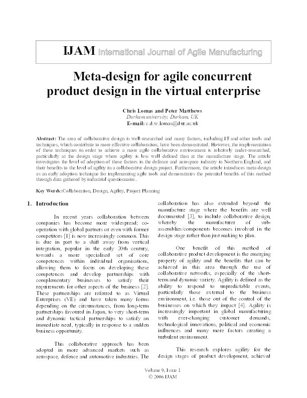 Meta-Design for Agile Concurrent Product Design in the Virtual Enterprise Thumbnail