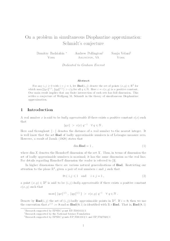 On a problem in simultaneous Diophantine approximation: Schmidt's conjecture Thumbnail