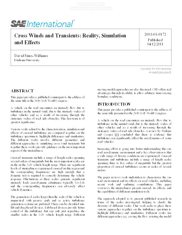 Cross Winds and Transients: Reality, Simulation and Effects Thumbnail