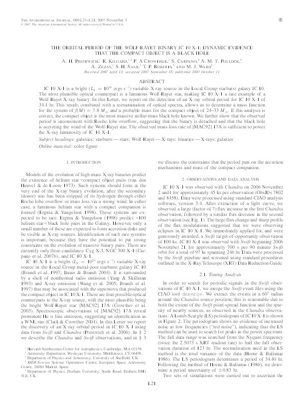 The Orbital Period of the Wolf-Rayet Binary IC 10 X-1: Dynamic Evidence that the Compact Object Is a Black Hole Thumbnail