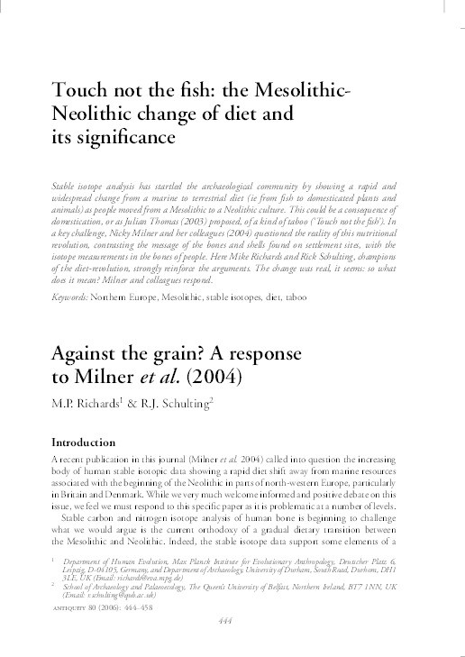 Touch not the fish: the Mesolithic-Neolithic change of diet and its significance Thumbnail