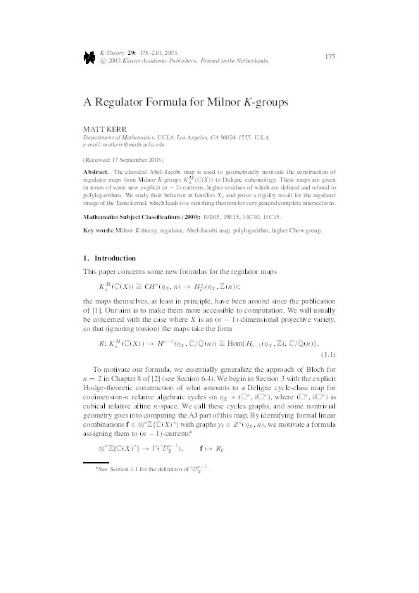 A regulator formula for Milnor K-groups Thumbnail