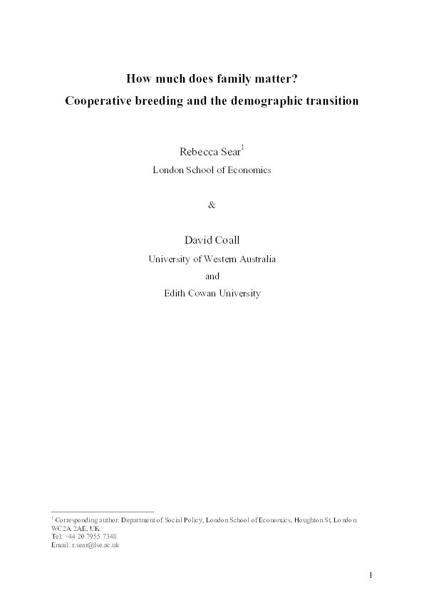 How much does family matter? Cooperative breeding and the demographic transition Thumbnail
