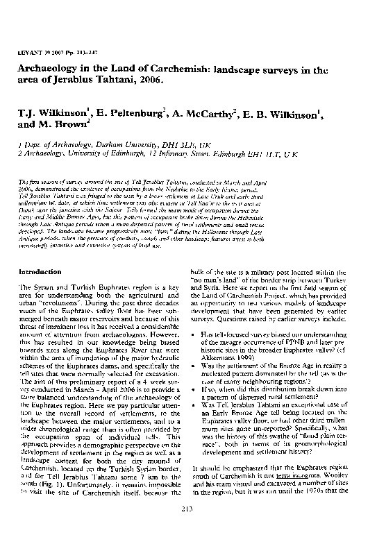 Archaeology in the Land of Carchemish: landscape surveys in the area of Jerablus Tahtani, 2006 Thumbnail