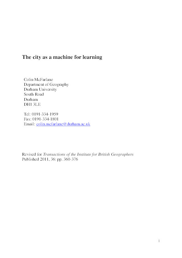 The city as a machine for learning Thumbnail