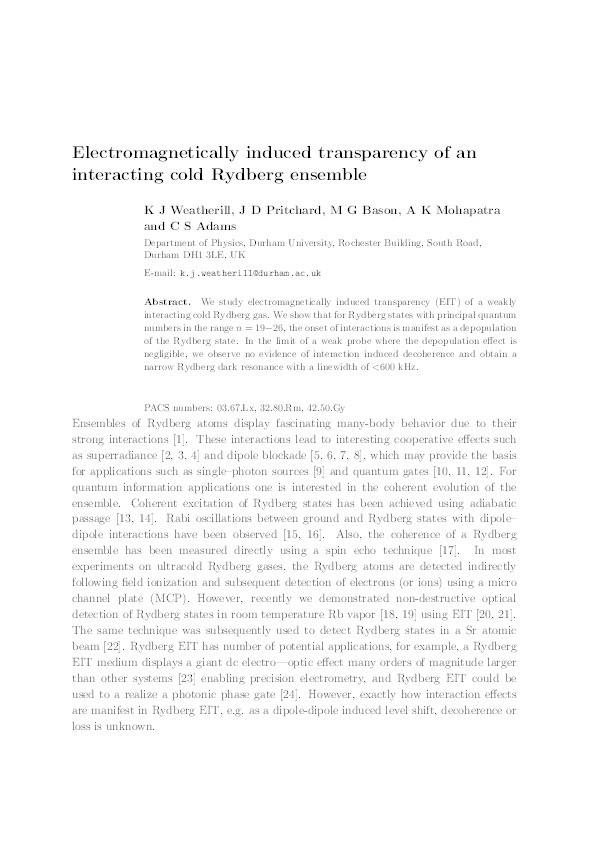 Electromagnetically induced transparency of an interacting cold Rydberg ensemble Thumbnail