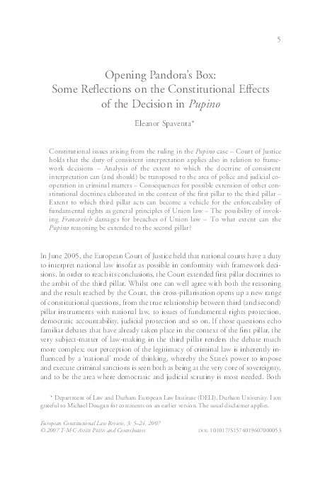 'Opening Pandora's Box: Some Reflections on the Constitutional Effects of the Decision in Pupino' Thumbnail