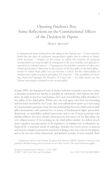 'Opening Pandora's Box: Some Reflections on the Constitutional Effects of the Decision in Pupino' Thumbnail