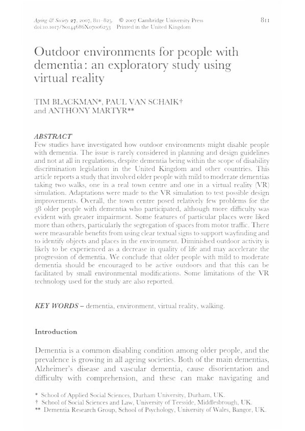 Outdoor environments for people with dementia: an exploratory study using virtual reality Thumbnail