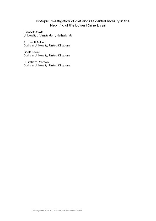 Isotopic investigation of diet and residential mobility in the Neolithic of the Lower Rhine Basin Thumbnail