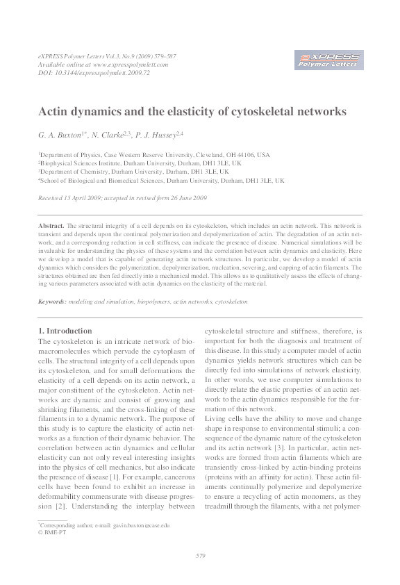 Actin dynamics and the elasticity of cytoskeletal networks Thumbnail