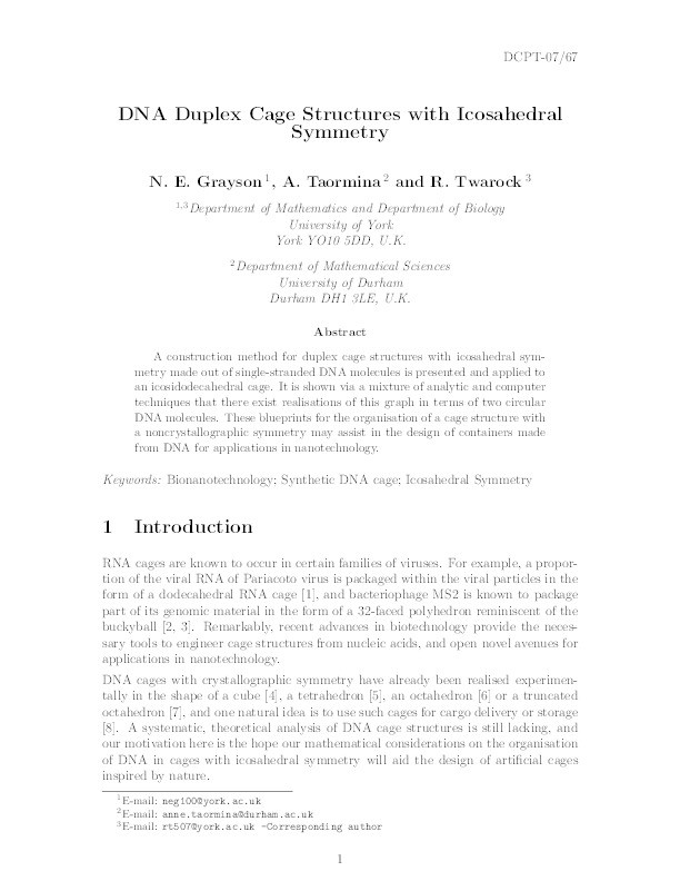 DNA duplex cage structures with icosahedral symmetry Thumbnail