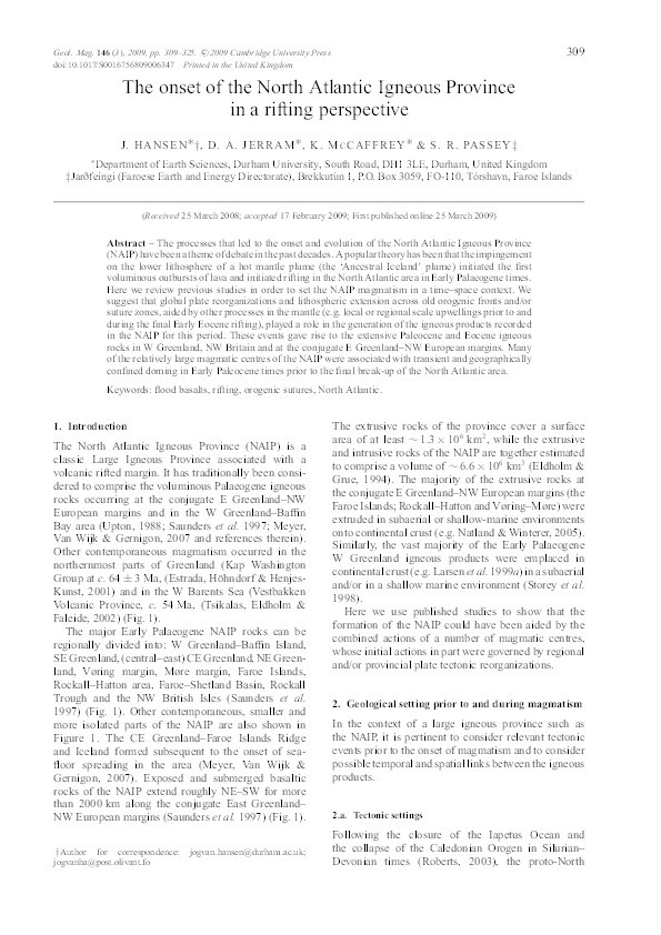 The onset of the North Atlantic Igneous Province in a rifting perspective Thumbnail