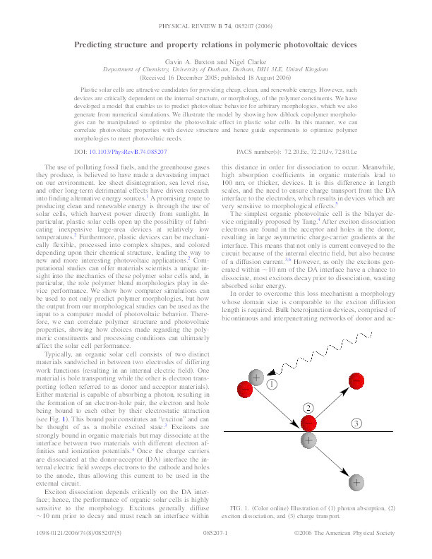 Predicting structure and property relations in polymeric photovoltaic devices Thumbnail