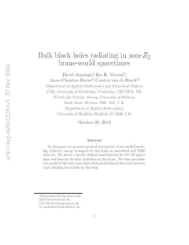 Bulk black holes radiating in non-Z_2 brane-world spacetimes Thumbnail