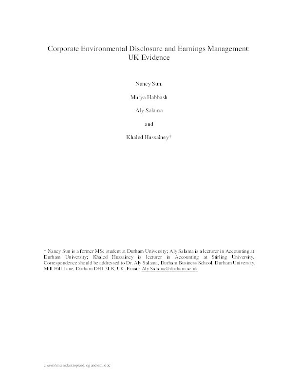 Corporate Environmental Disclosure, Corporate Governance and Earnings Management Thumbnail