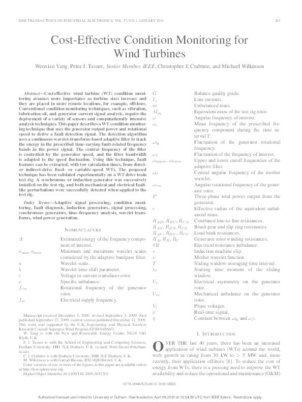 Cost-effective condition monitoring for wind turbines Thumbnail