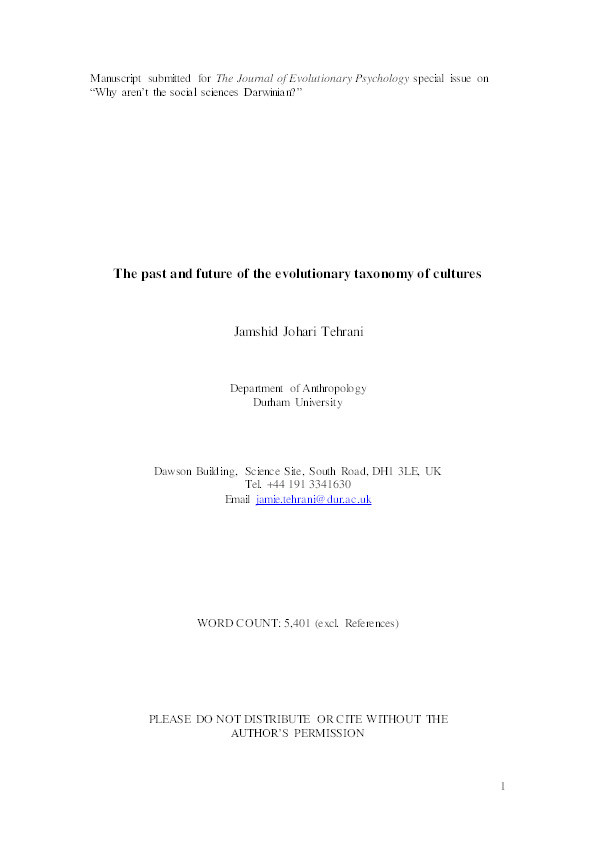 The past and future of the evolutionary taxonomy of cultures Thumbnail