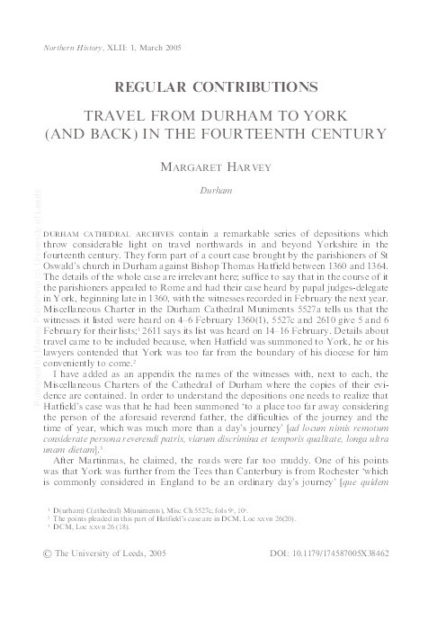 Travel from Durham to York (and back) in the fourteenth century Thumbnail