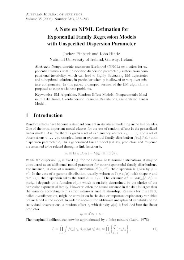 A note on NPML estimation for exponential family regression models with unspecified dispersion parameter Thumbnail