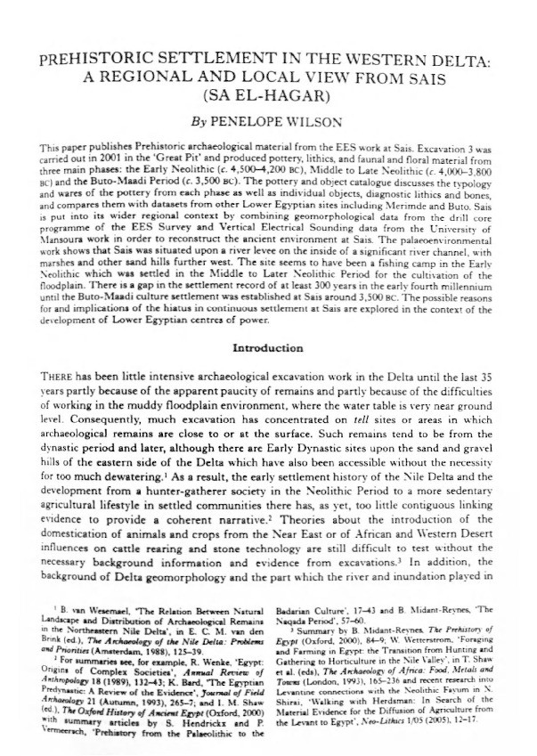 Prehistoric Settlement in the Western Delta: a regional and local view from Sais (Sa el-Hagar) Thumbnail