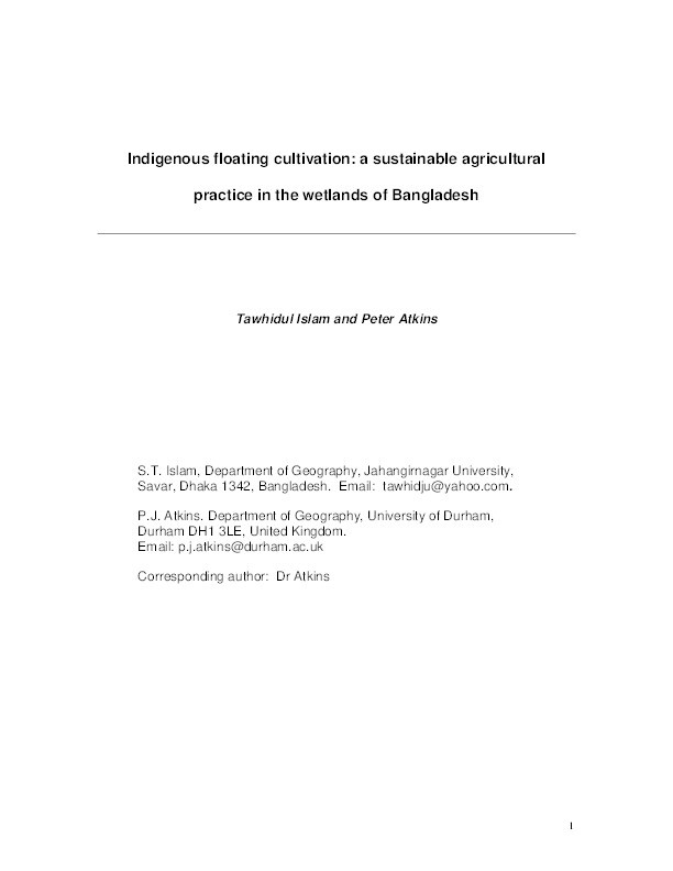 Indigenous floating cultivation: a sustainable agricultural practice in the wetlands of Bangladesh Thumbnail