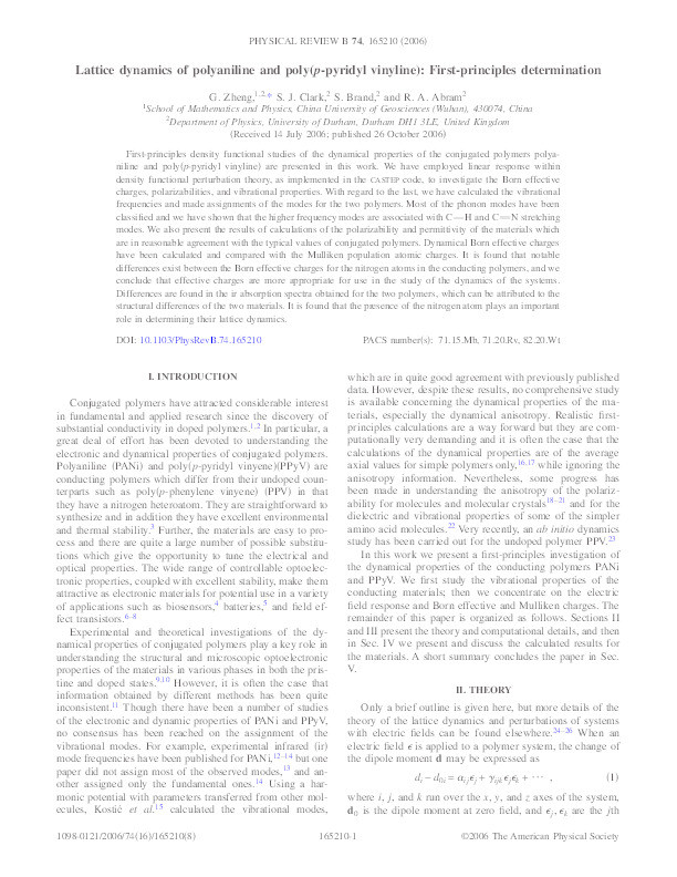 Lattice dynamics of polyaniline and poly(p-pyridyl vinyline): First-principles determination Thumbnail