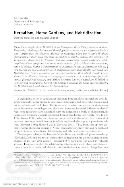 Herbalism, Home Gardens, and Hybridization: Wõthïhã Medicine and Cultural Change Thumbnail