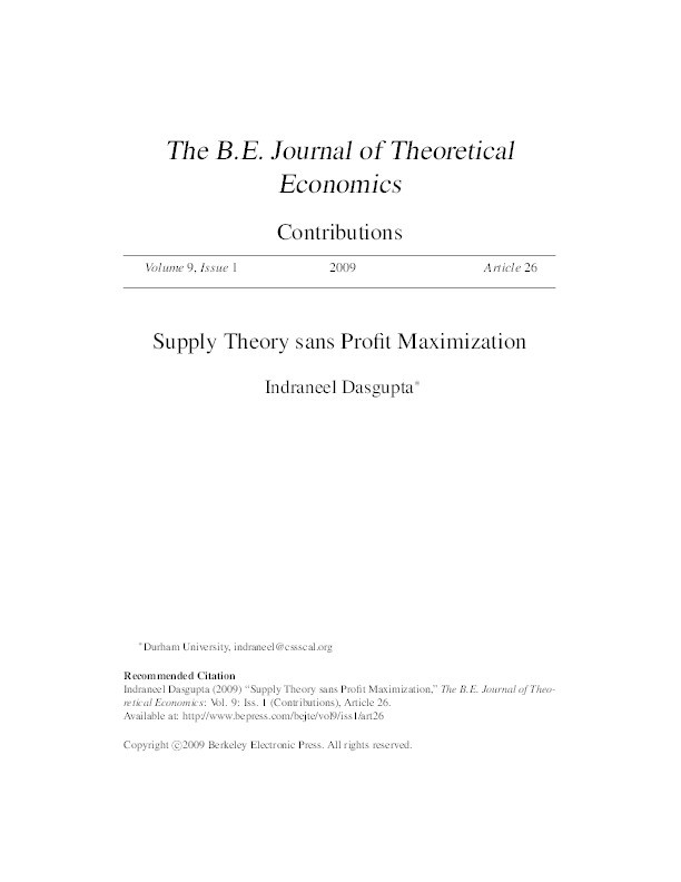Supply Theory sans Profit Maximization Thumbnail