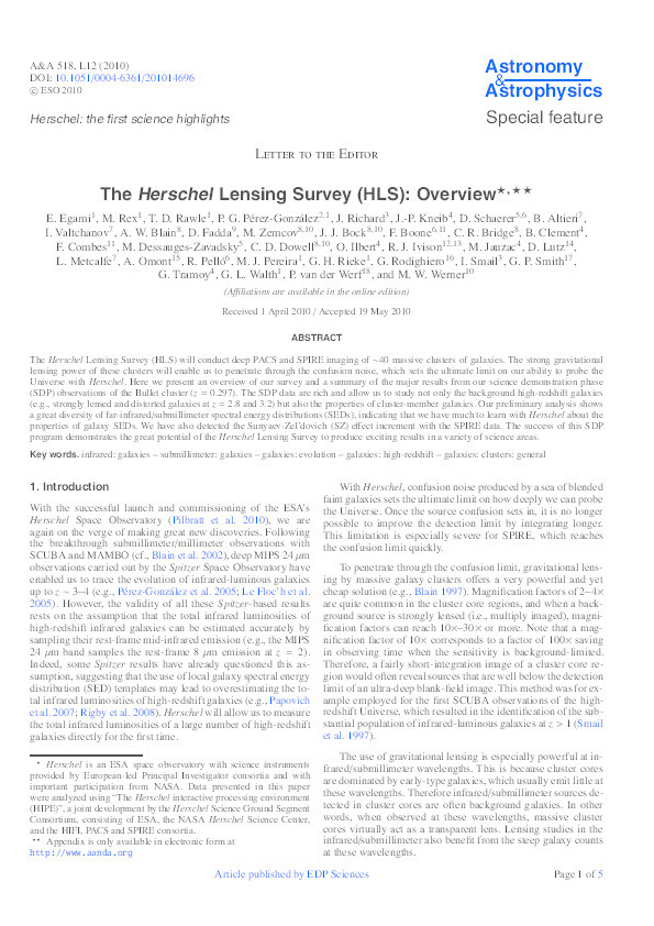 The Herschel Lensing Survey (HLS) : Overview Thumbnail