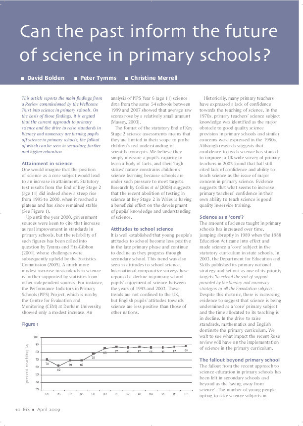 Can the past inform the future of science in primary schools? Thumbnail