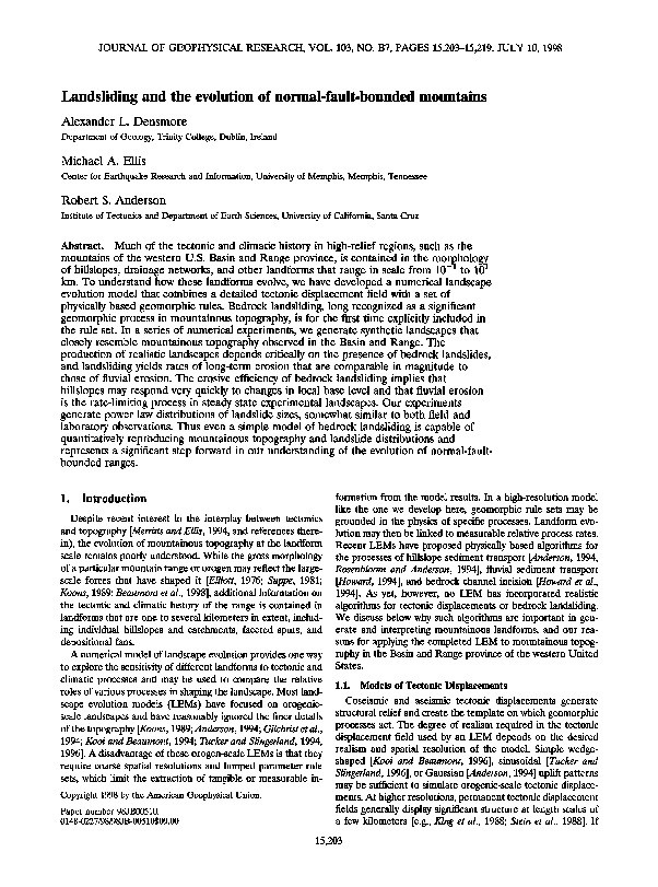 Landsliding and the evolution of normal fault-bounded mountains Thumbnail