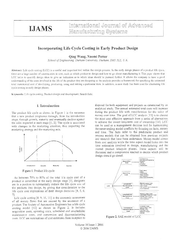 Incorporating life cycle costing in early product design Thumbnail