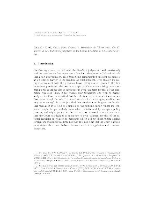 Case C-442/02, Caixa-Bank France v. Ministère de l’Économie, des Finances et de l’Industrie Thumbnail